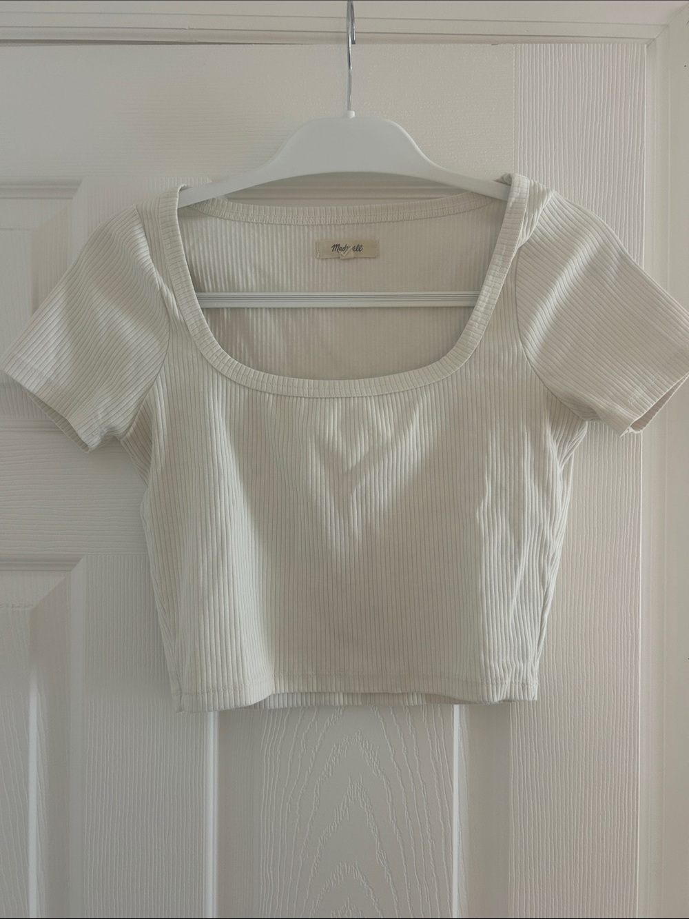 Molly Bracken Cream Ribbed Scoop-Neck Crop Top